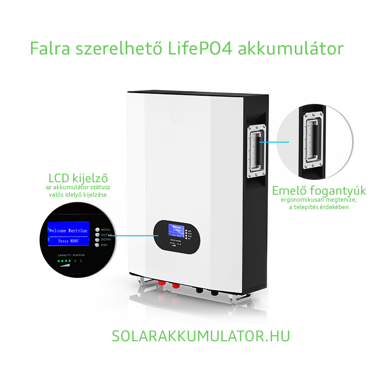 SOLAR LIFPO4 AKKUMULATOR SZEG AKKUMULATOR FALRA SZERELHETŐ sziget üzemű akkumulátor